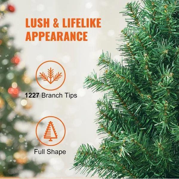 VEVOR Christmas Tree, 6.5ft Prelit Artificial Xmas Tree, Full Holiday Decor Tree With 450 Multi-Color LED Lights, 1227 Branch Tips, Metal Base For Home Party Office Decoration