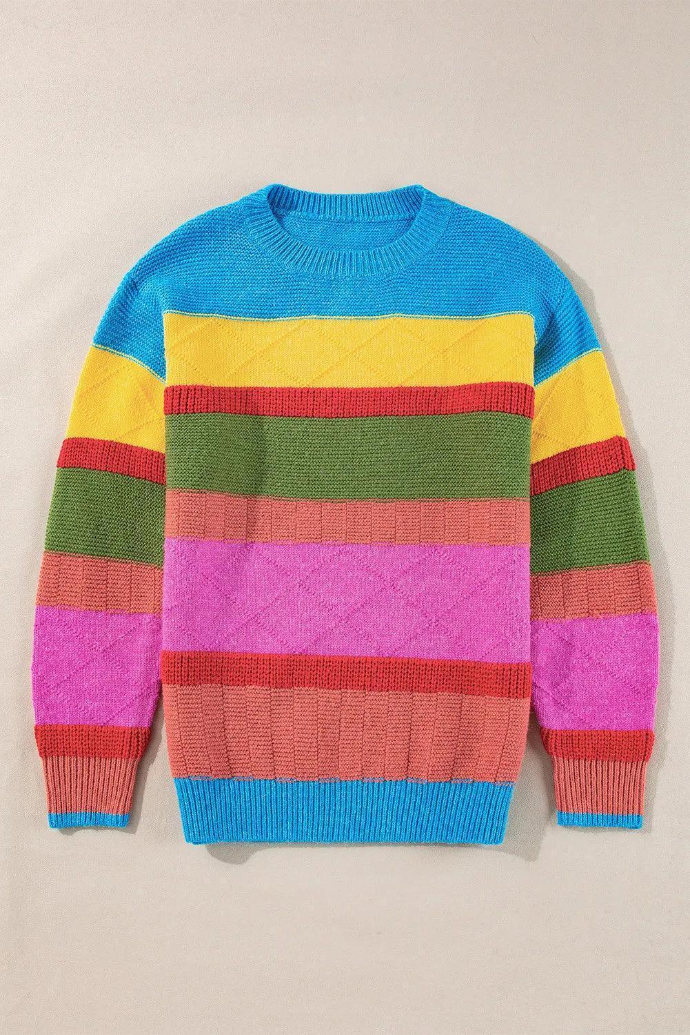 Contrast Round Neck Dropped Shoulder Sweater