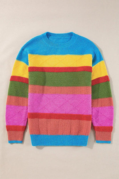 Contrast Round Neck Dropped Shoulder Sweater